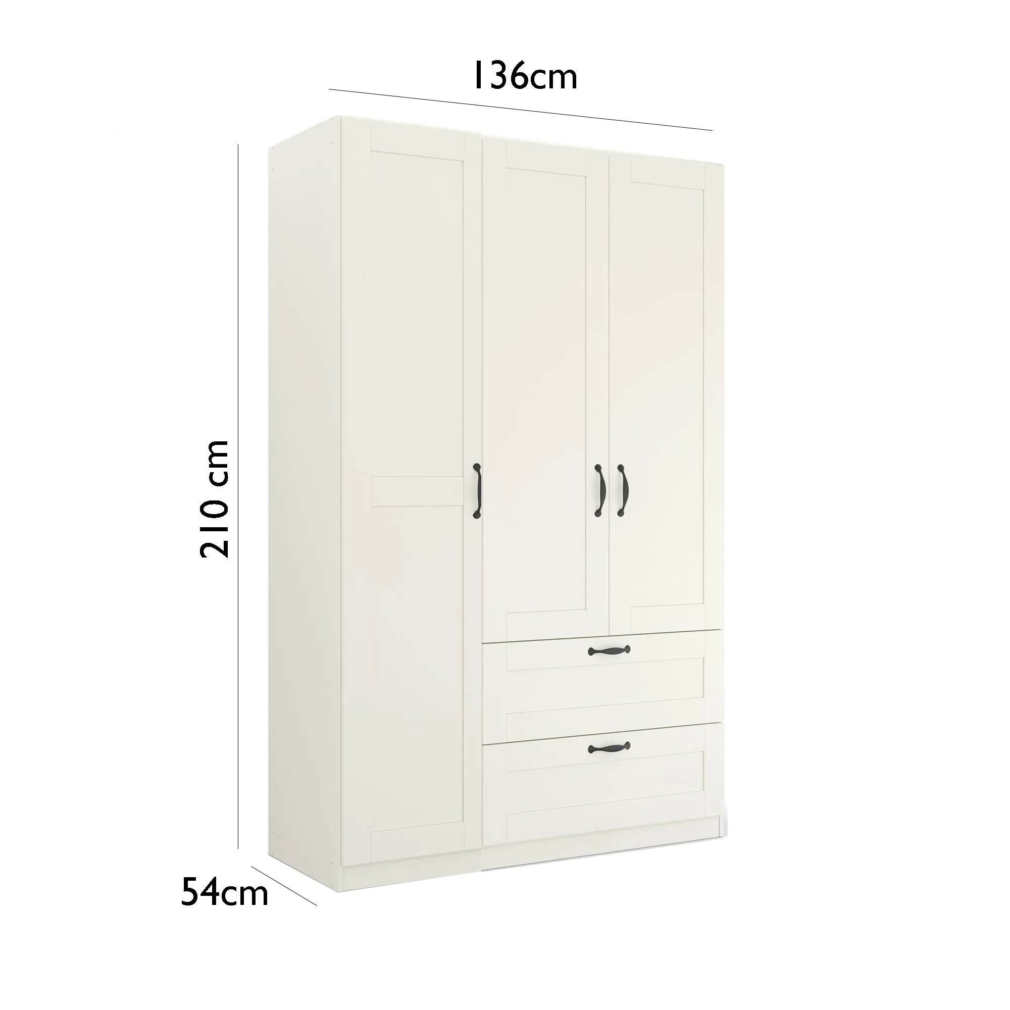 Rauch Cottage 136cm White 3 Door Wardrobe with Drawers