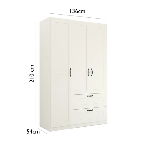 Rauch Cottage 136cm White 3 Door Wardrobe with Drawers - Dimensions