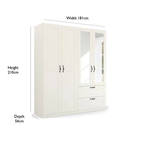 Rauch Cottage 181cm White 4 Door Wardrobe with Drawers