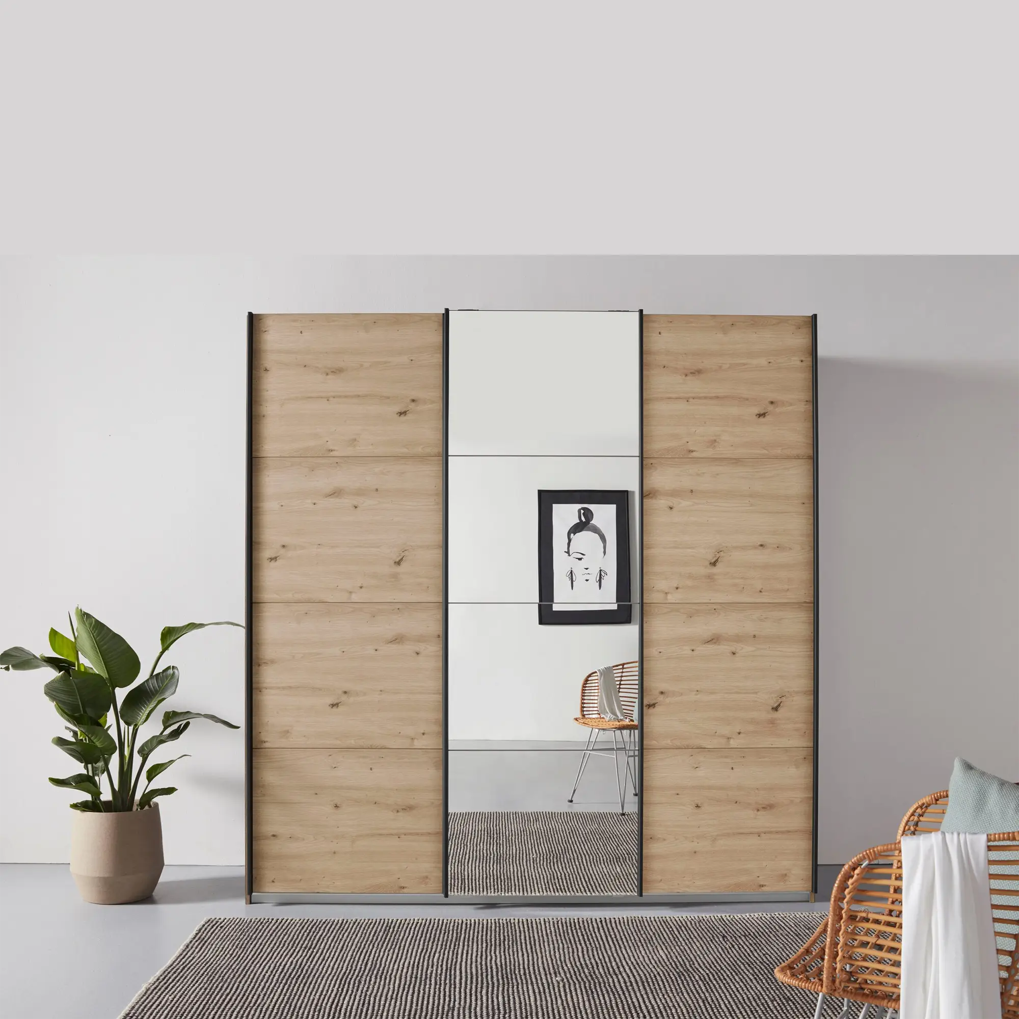 Rauch Forms Artisan Oak & Mirror 3 Door Sliding Wardrobe - Pendle Village Furniture