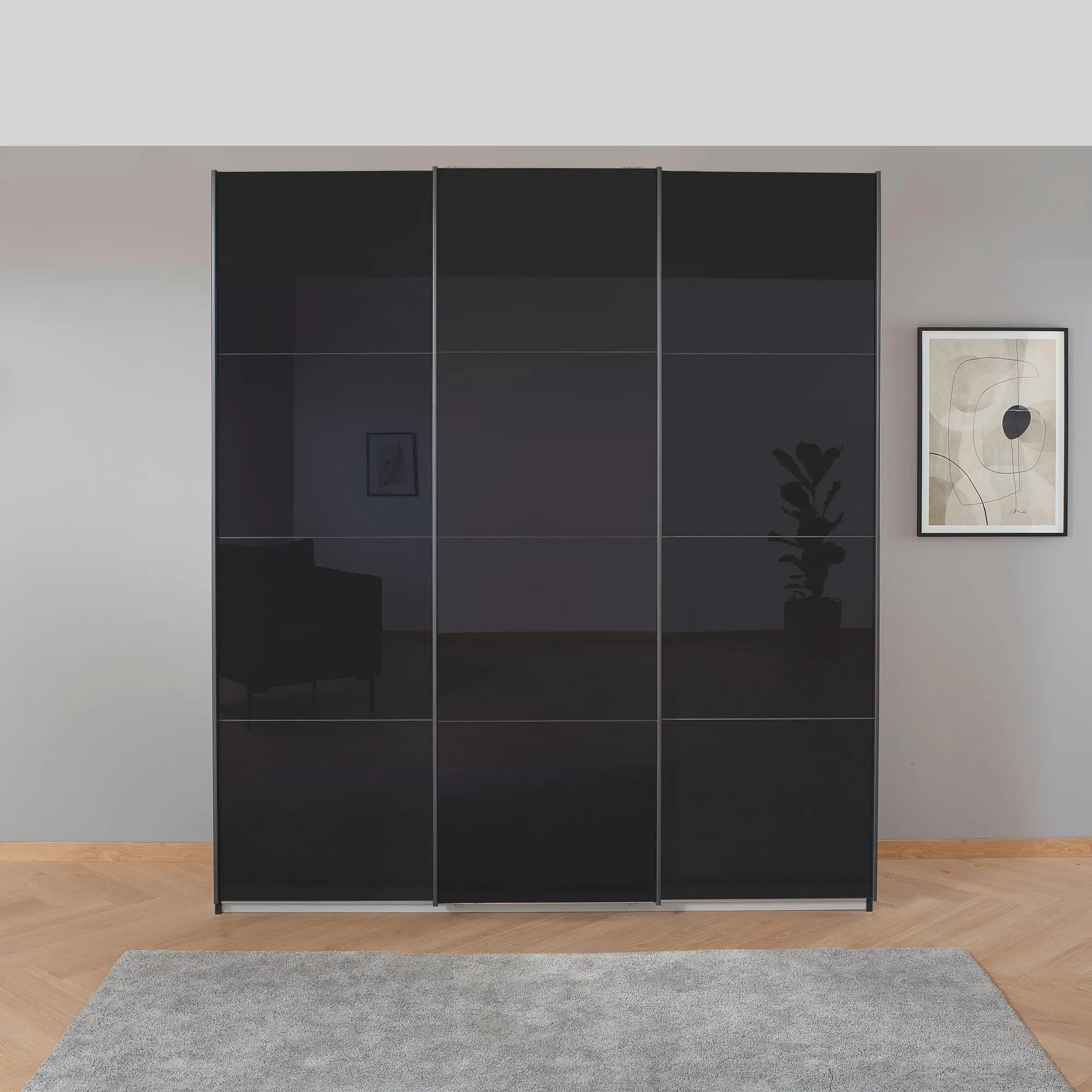 Rauch Forms Black Sliding Door Wardrobe with Shelves