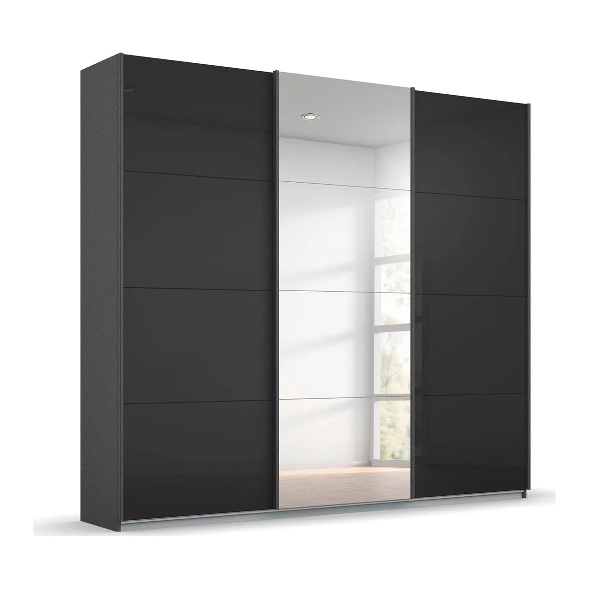 Rauch Forms Black Glass 3 Door Sliding Wardrobe with Mirror