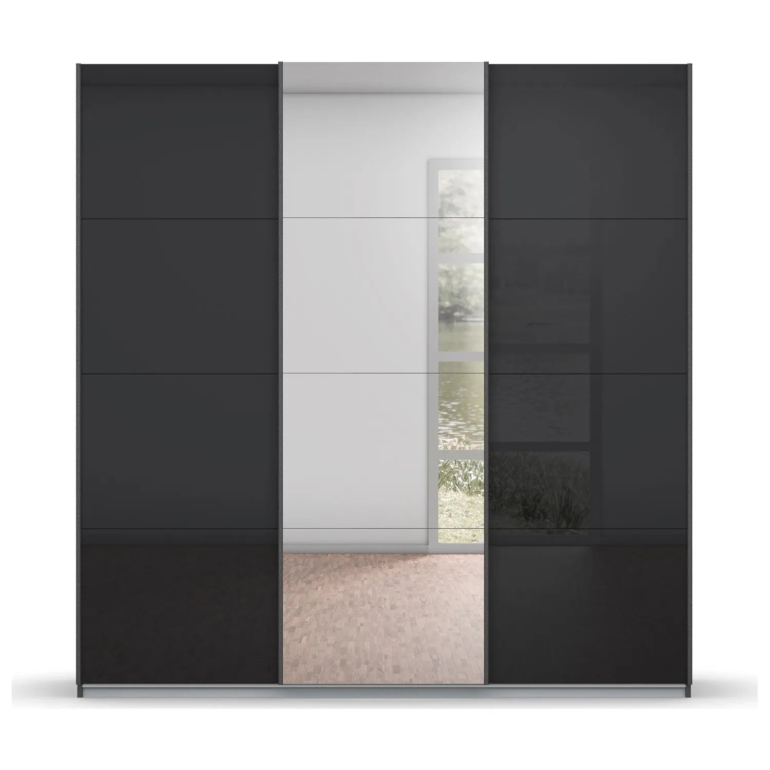 Rauch Forms Black Glass 3 Door Sliding Wardrobe with Mirror