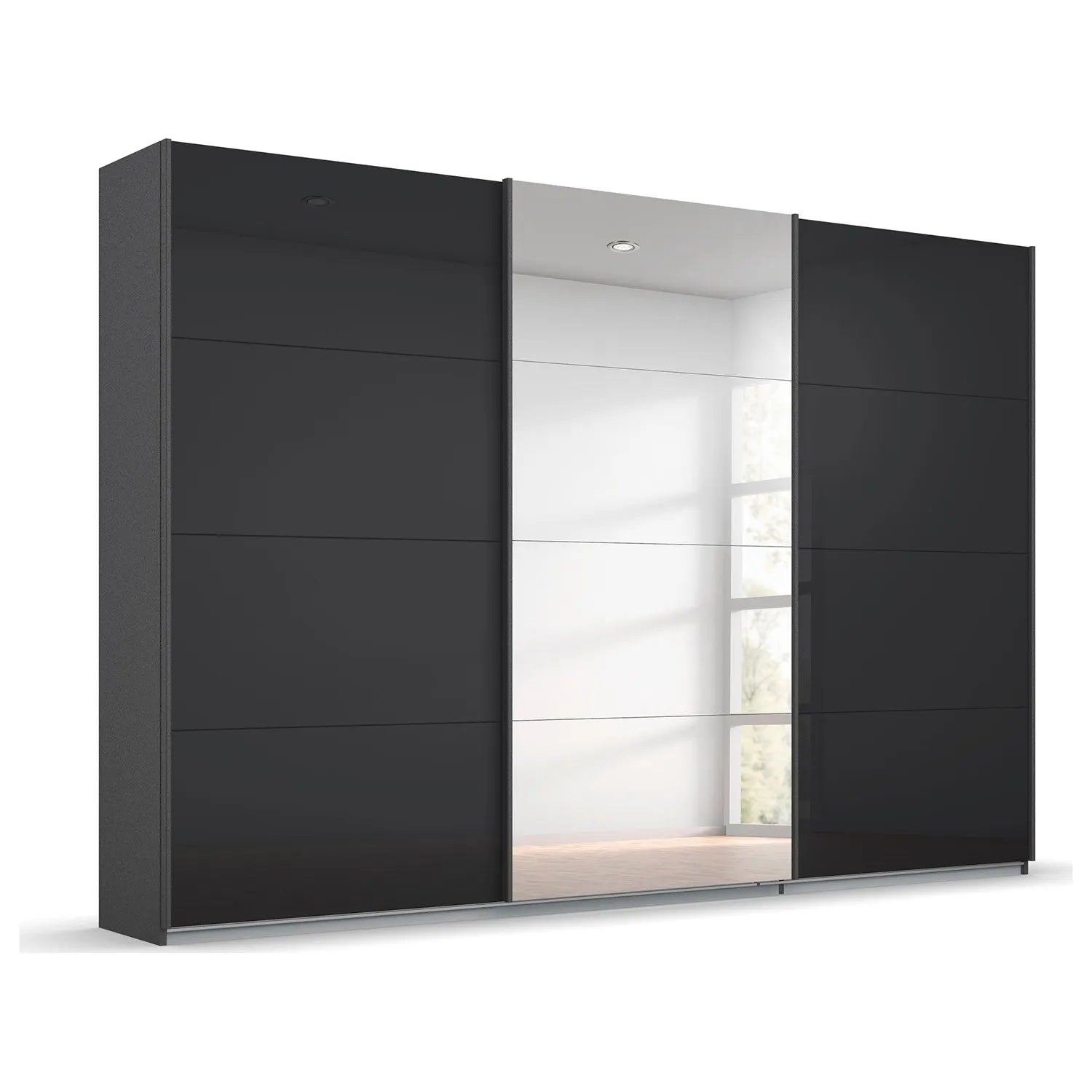 Rauch Forms Black Glass 3 Door Sliding Wardrobe with Mirror