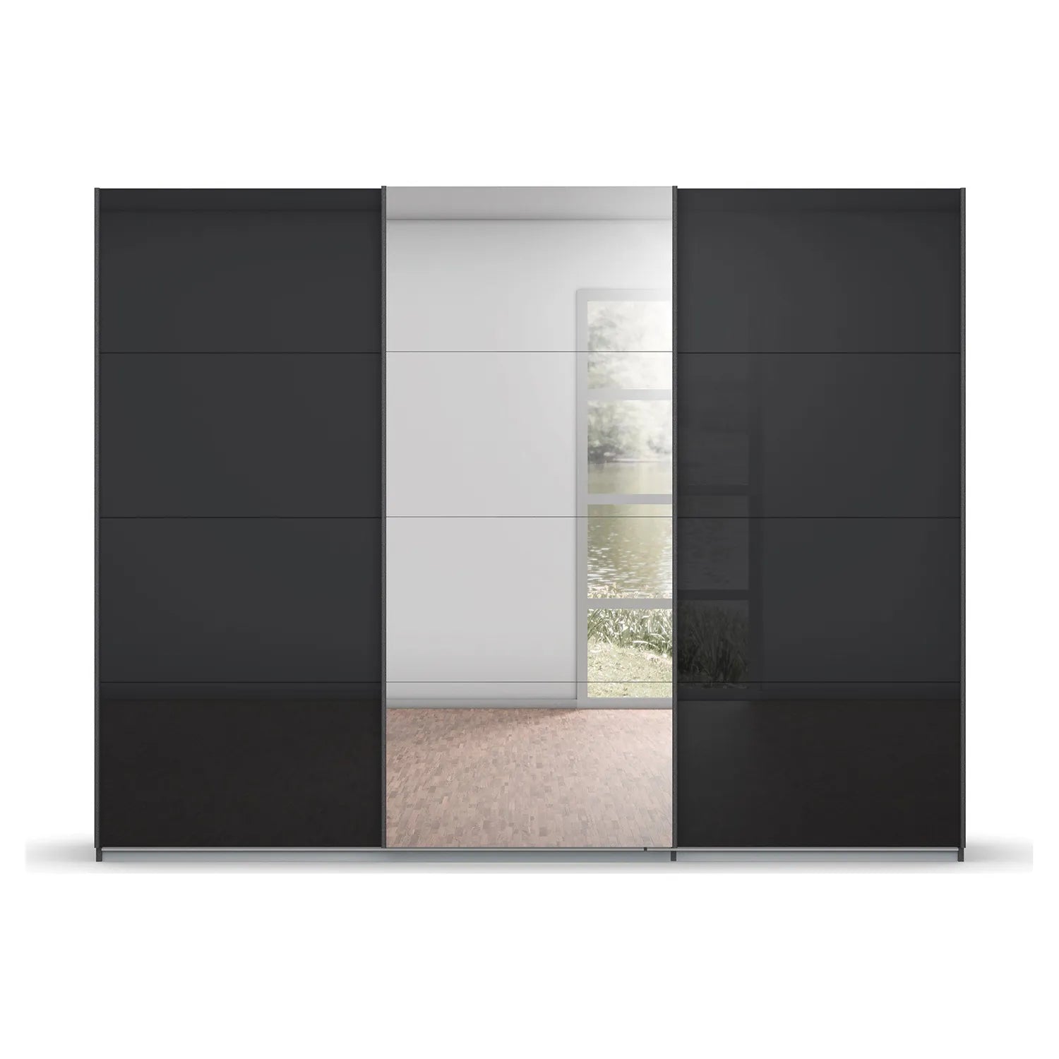 Rauch Forms Black Glass 3 Door Sliding Wardrobe with Mirror