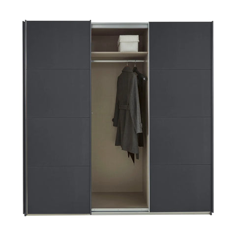 Rauch Forms Metallic Grey Sliding Wardrobe with customizable interior, elegant handles, and 10-year warranty. Free assembly and delivery by Pendle Village Furniture - Middle Open Door