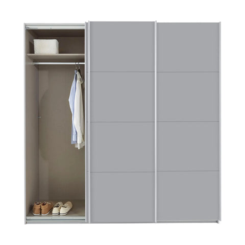 Rauch Forms Decor Sliding Door Wardrobe in Silk Grey, 3 Doors, 203cm/271cm Width, 210cm/229cm Height, Decor Finish. Free Delivery and Assembly - Door Open