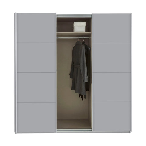 Rauch Forms Decor Sliding Door Wardrobe in Silk Grey, 3 Doors, 203cm/271cm Width, 210cm/229cm Height, Decor Finish. Free Delivery and Assembly - Middle door open