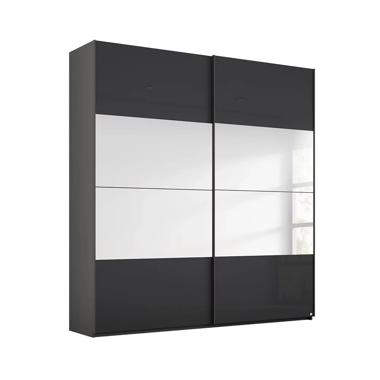 Rauch Forms Basalt Glass 2 Door Sliding Wardrobe with Mirror