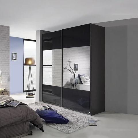 Rauch Formes Basalt Glass 2 Door Sliding Wardrobe with Mirror - lifestyle 2