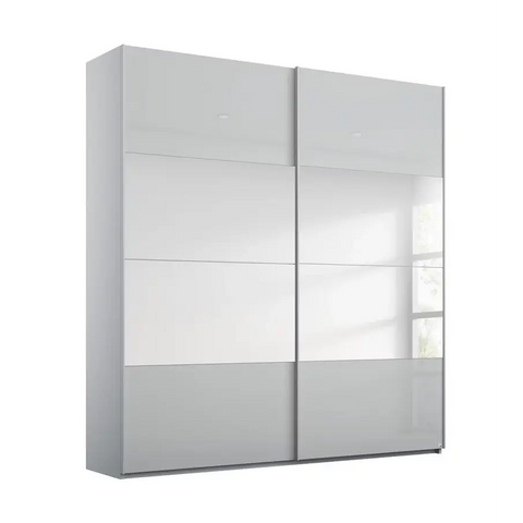 Rauch Formes Silk Grey  Glass 2 Door Sliding Wardrobe with Mirror