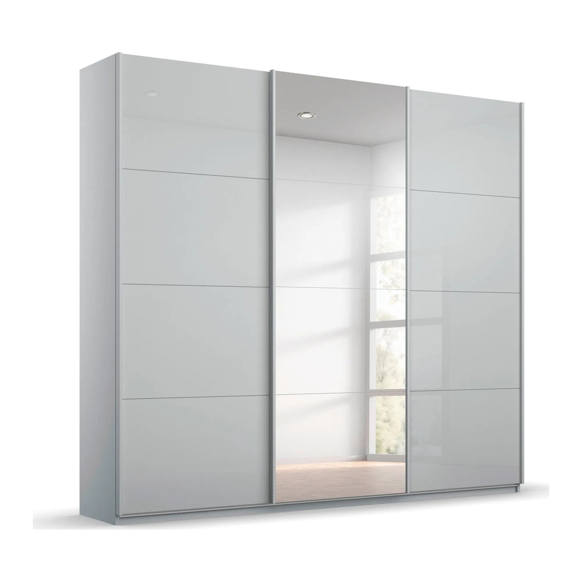 Rauch Forms Silk Grey Glass 3 Door Sliding Wardrobe with Mirror