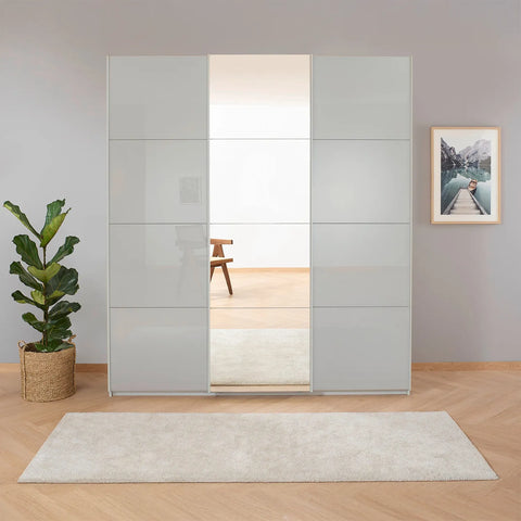 Rauch Forms Silk Grey Glass 271 wide, 3 Door Sliding Wardrobe with Mirror