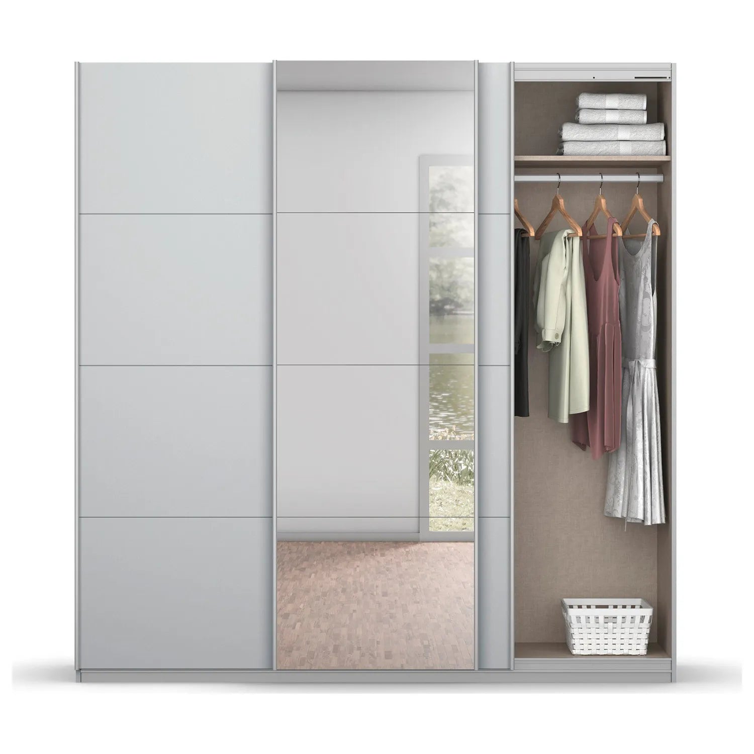 Grey Sliding Door Wardrobe with 3 Door