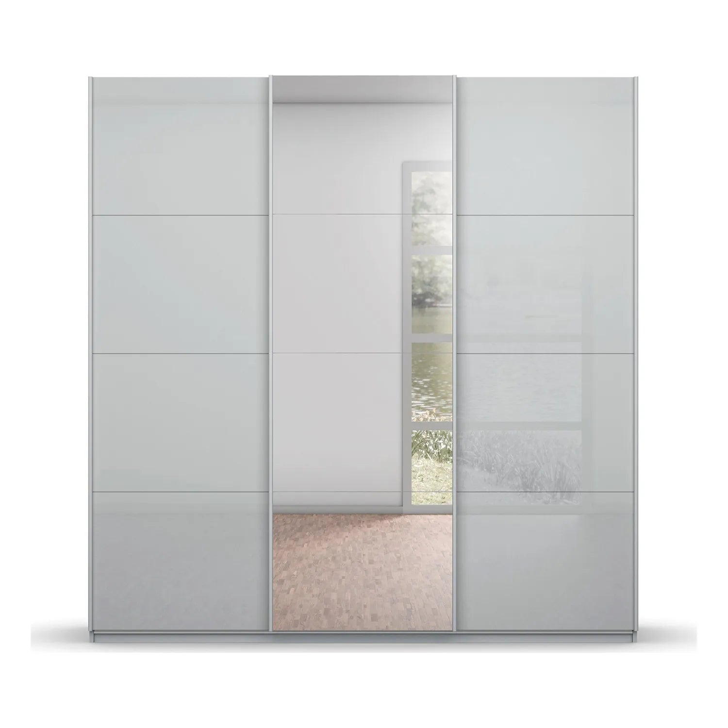 Rauch Forms Silk Grey Glass Sliding Wardrobe with Mirror width 203cm or 271 cm