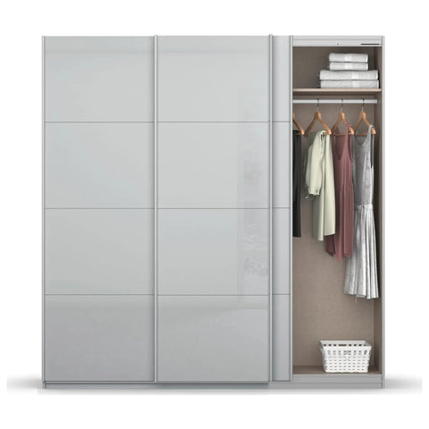 Rauch Formes Silk Grey Glass Front Sliding Door Wardrobe - Available in 203cm and 271cm widths, 210cm and 229cm heights with 3 sliding doors. Visit our Nelson, Lancashire store or buy online. Free delivery and assembly throughout England - Open Door