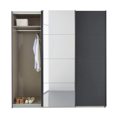 Rauch Formes Decor 3 Door Sliding Wardrobe With Middle Mirror Door Available in 2 Heights 210cm or 229cm and also have two width options 203cm and 271cm - Left Door open to show inside wardrobe