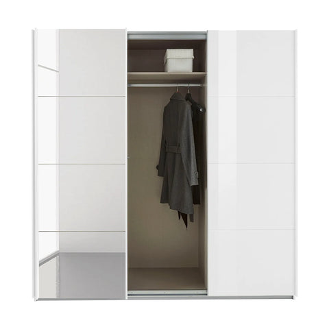 Rauch Forms 203cm Wide White High Gloss Sliding Door Wardrobe with Mirror