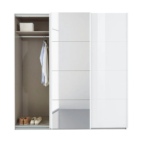 Rauch Forms 271cm White High Gloss Sliding Door Wardrobe with Mirror