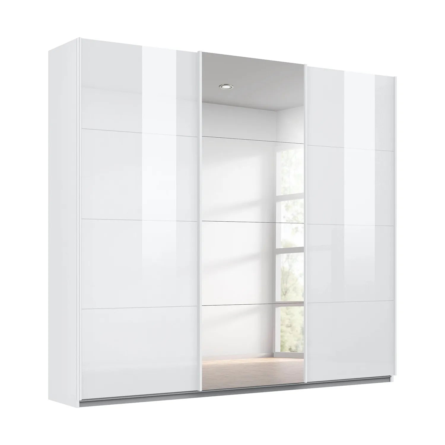 Rauch Forms White High Gloss Sliding Door Wardrobe with Mirror