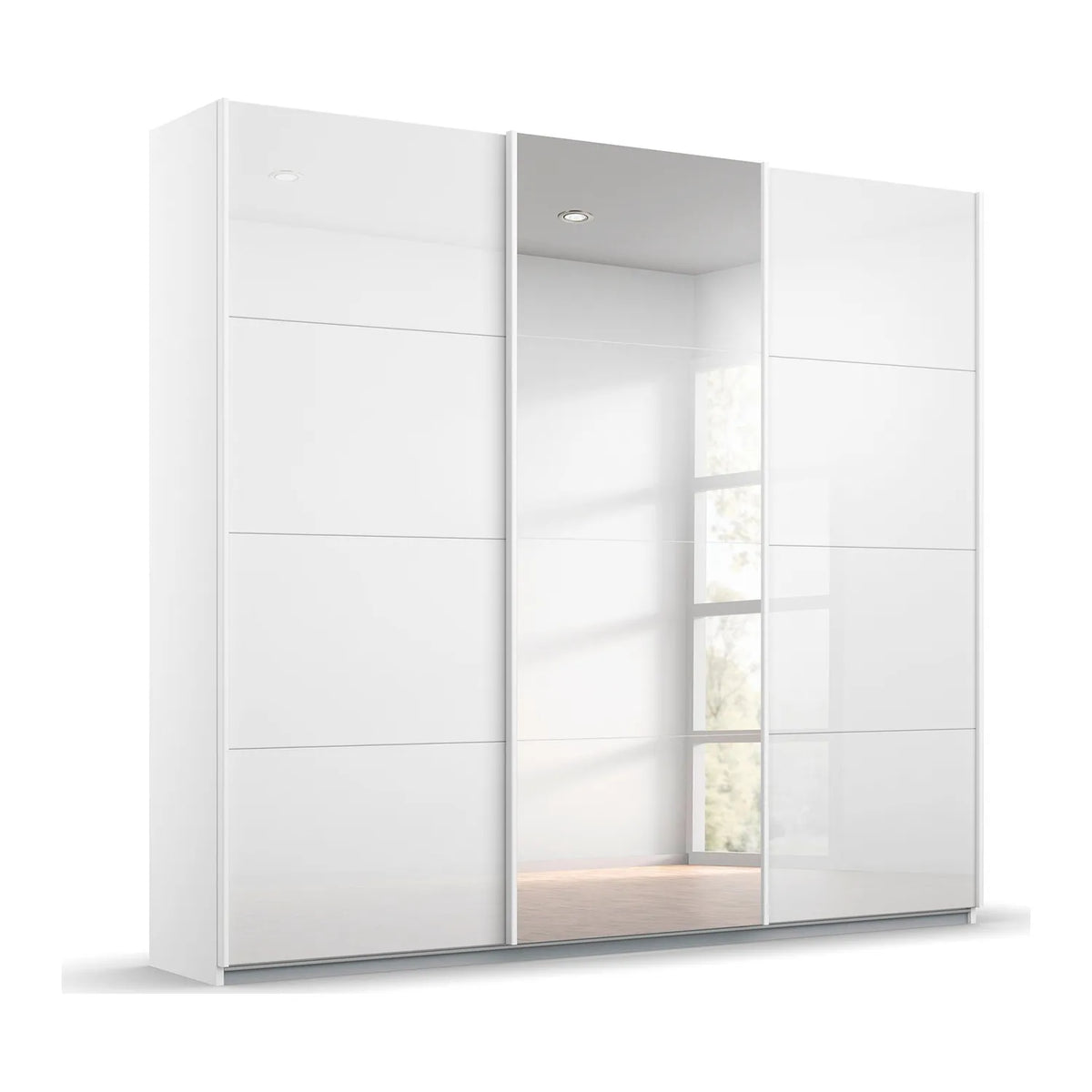 Rauch Forms White Glass 3 Door Sliding Wardrobe with Mirror