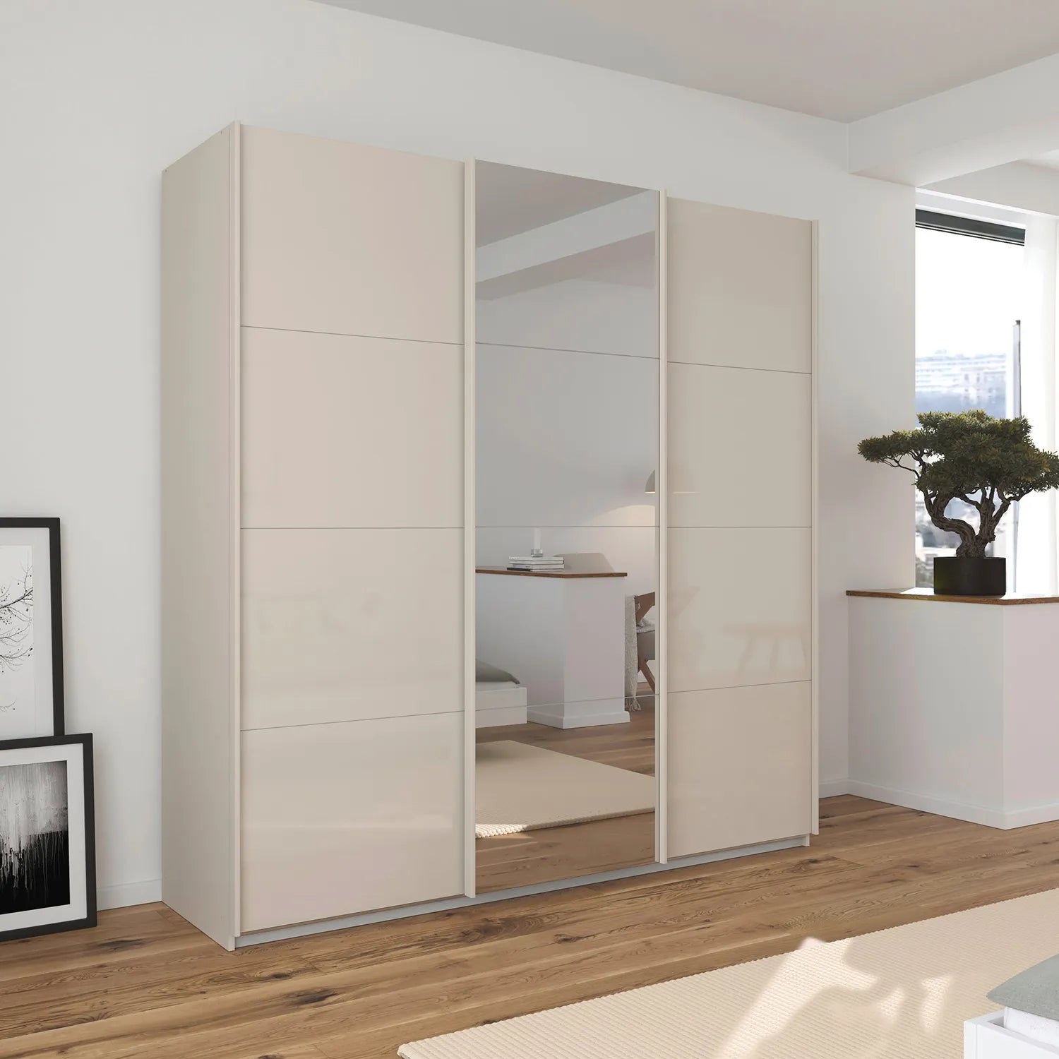 Rauch Forms Champagne Glass 3 Door Sliding Wardrobe with Mirror