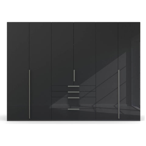 Frans Basalt Glass Black 6 Door wardrobe online - Size: 3 meter wide Height 223cm 6 door closet - 003