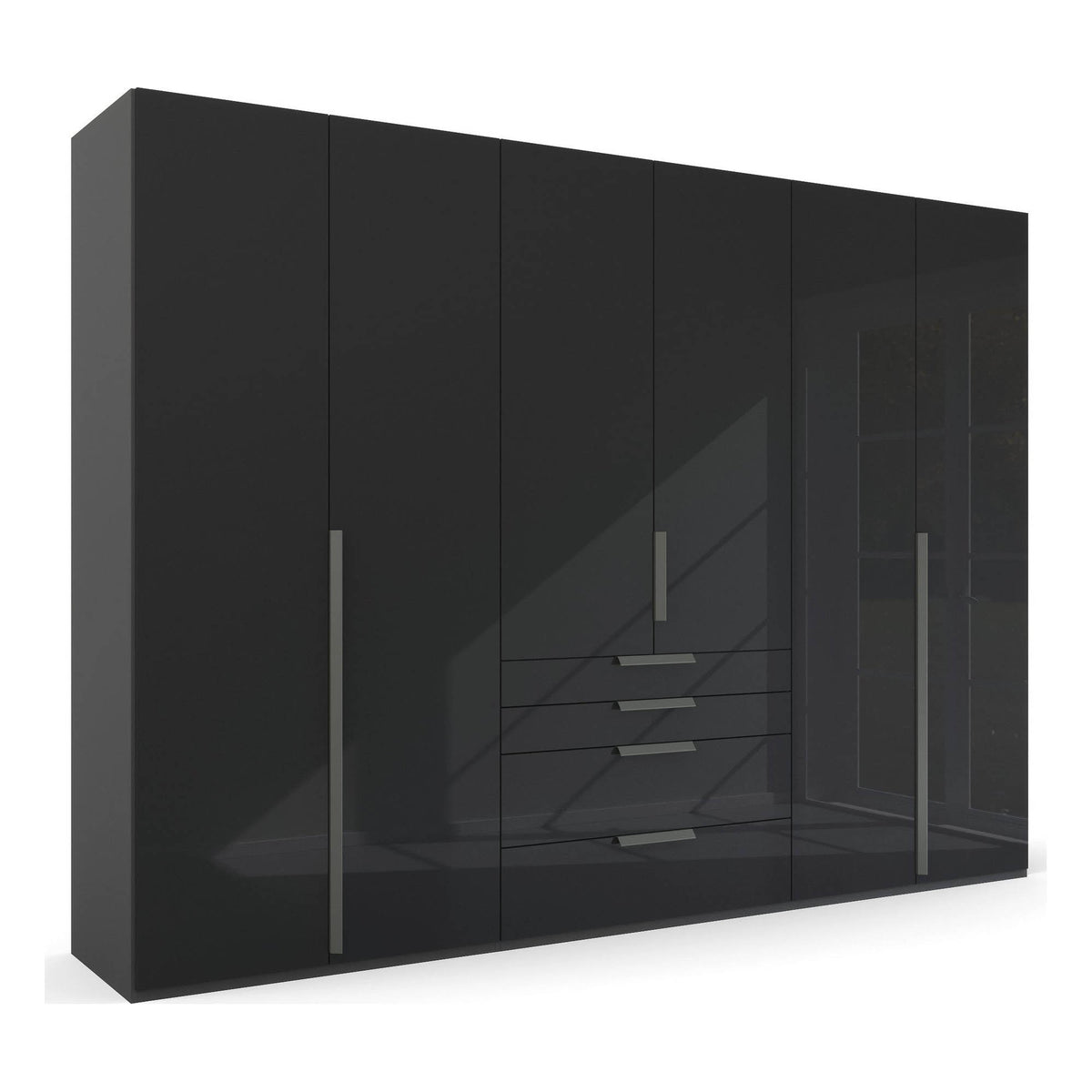 Frans Basalt Glass Black 6 Door wardrobe online - Size: 3 meter wide Height 223cm 6 door closet - 001