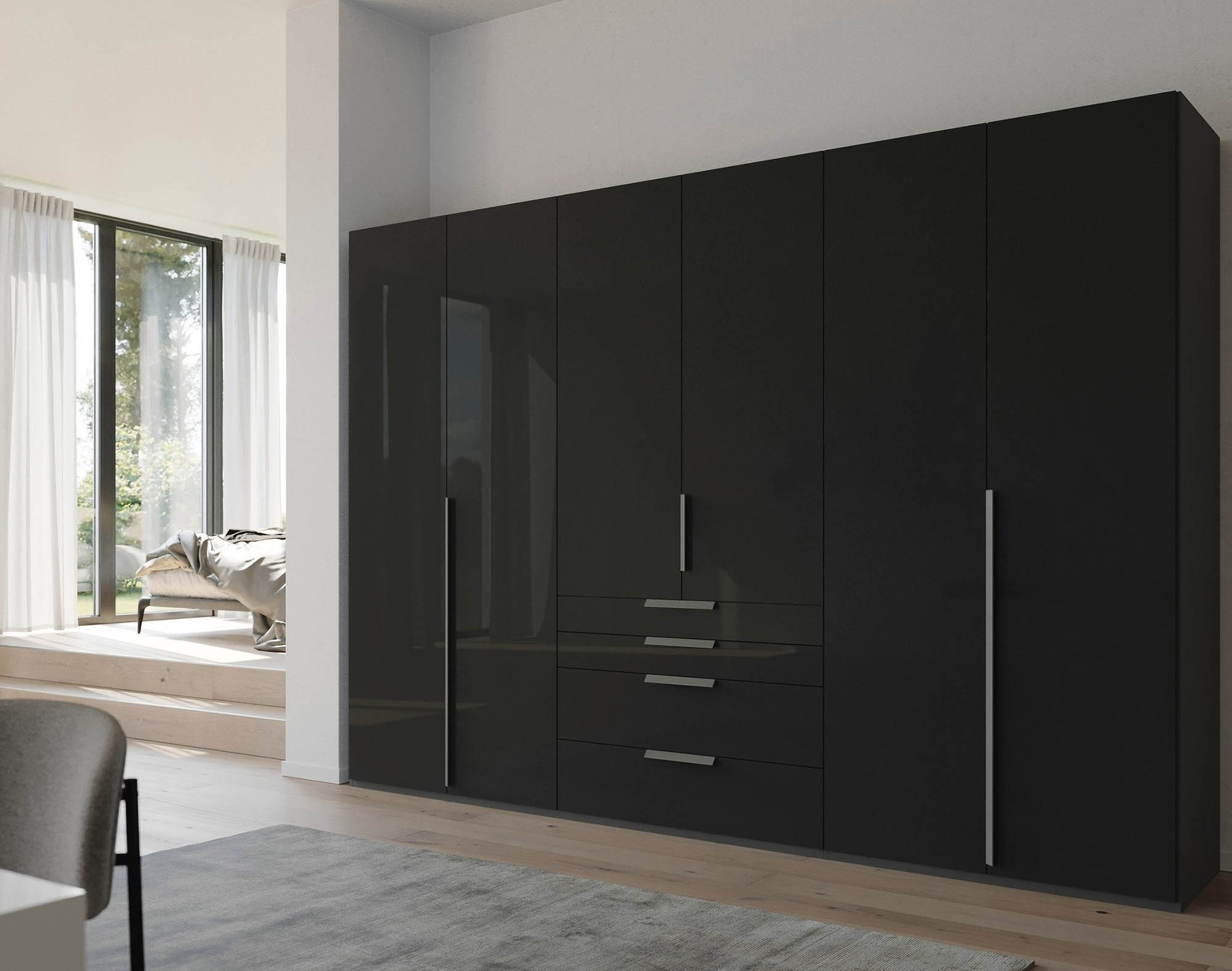 Frans 300cm Glass 6 Door Wardrobe With Drawers