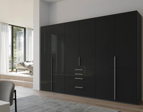 Frans Basalt Glass Black 6 Door wardrobe online - Size: 3 meter wide Height 223cm 6 door closet - 002