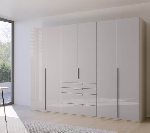 Frans Silk Grey Glass Black 6 Door wardrobe online - Size: 3 meter wide Height 223cm 6 door closet - 002