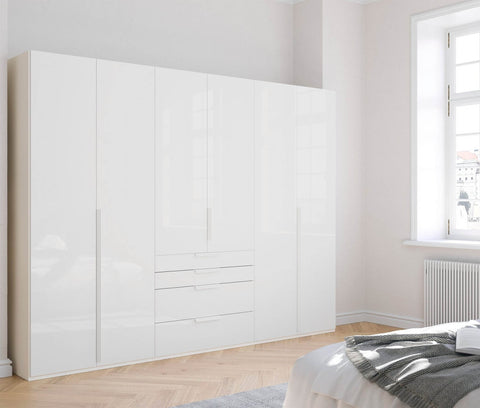 Frans White Glass Black 6 Door wardrobe online - Size: 3 meter wide Height 223cm 6 door closet - 005