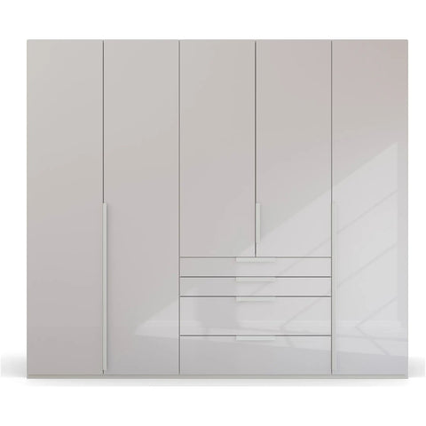 Rauch Frans Silk Grey Glass 5 Door wardrobe with mirror and drawers, Size: Width 250cm Height 223cm Depth 60cm. Front Finish Glass, Free Delivery and Assembly included in price - 004