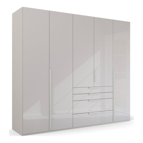 Rauch Frans Silk Grey Glass 5 Door wardrobe with mirror and drawers, Size: Width 250cm Height 223cm Depth 60cm. Front Finish Glass, Free Delivery and Assembly included in price - 001