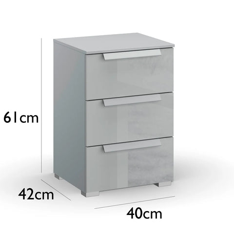 Rauch Perth 3 Drawer Silk Grey Glass Bedside Table