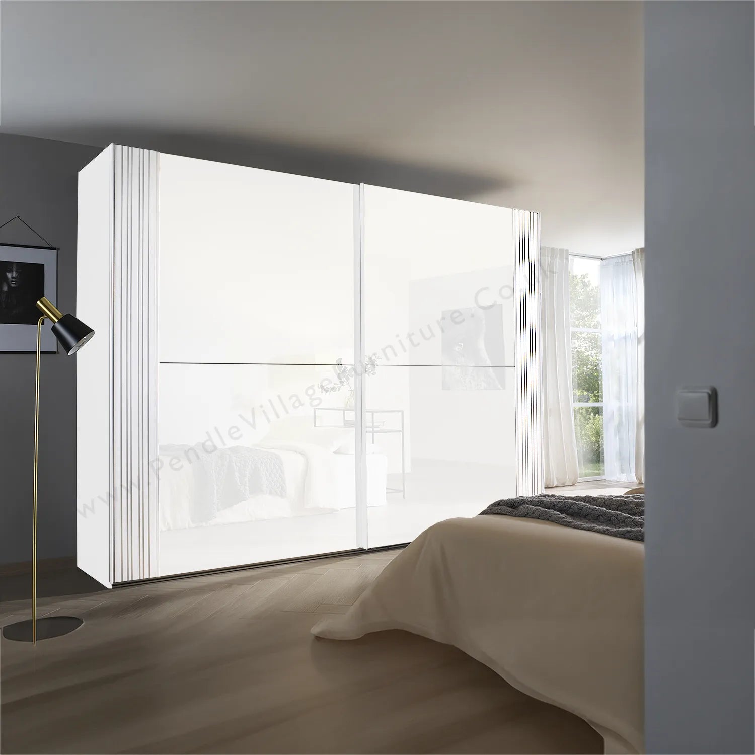 Rauch Cameo White with White Glass Sliding Door Wardrobe