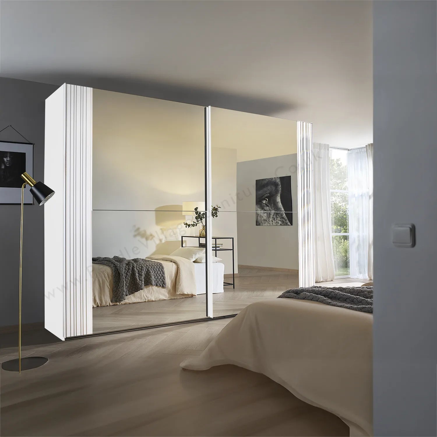 Rauch Cameo White Sliding Door Wardrobe with Mirror