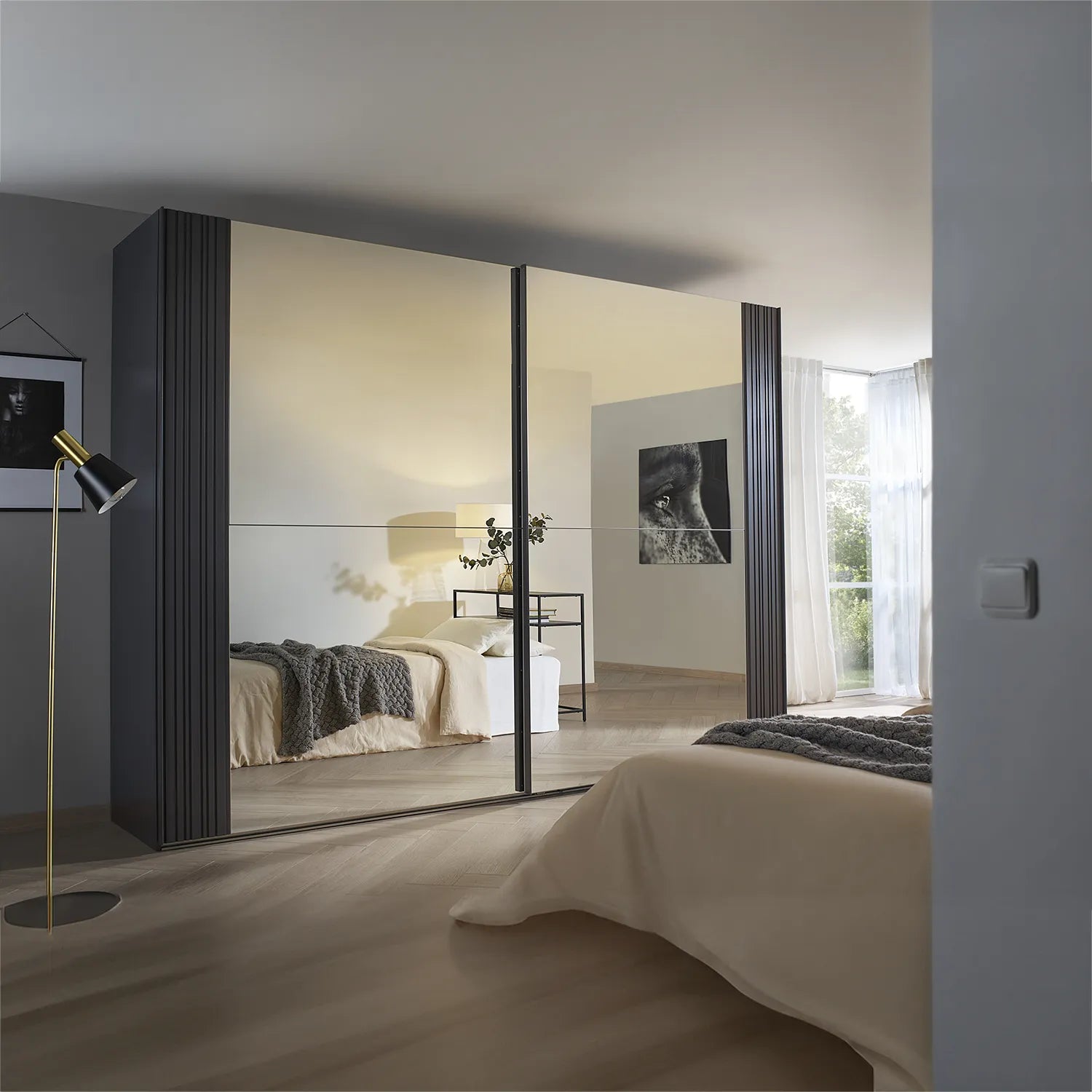 Rauch Cameo Graphite Sliding Door Wardrobe with Mirror