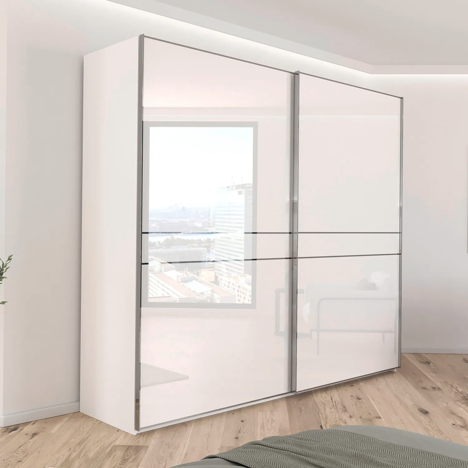 Lando Sliding White Glass Wardrobe