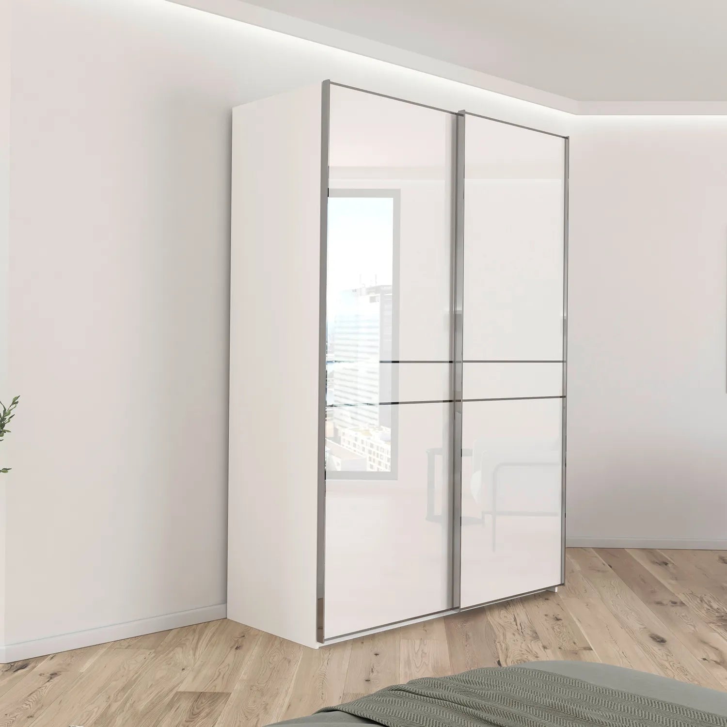 Lando Sliding White Glass Wardrobe