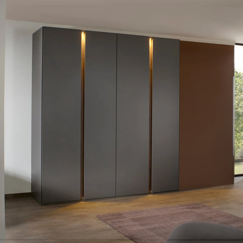 Larisa Graphite & Atlantic Oak Hinged 4 Door Wardrobe, also available in Champagne - Close Up