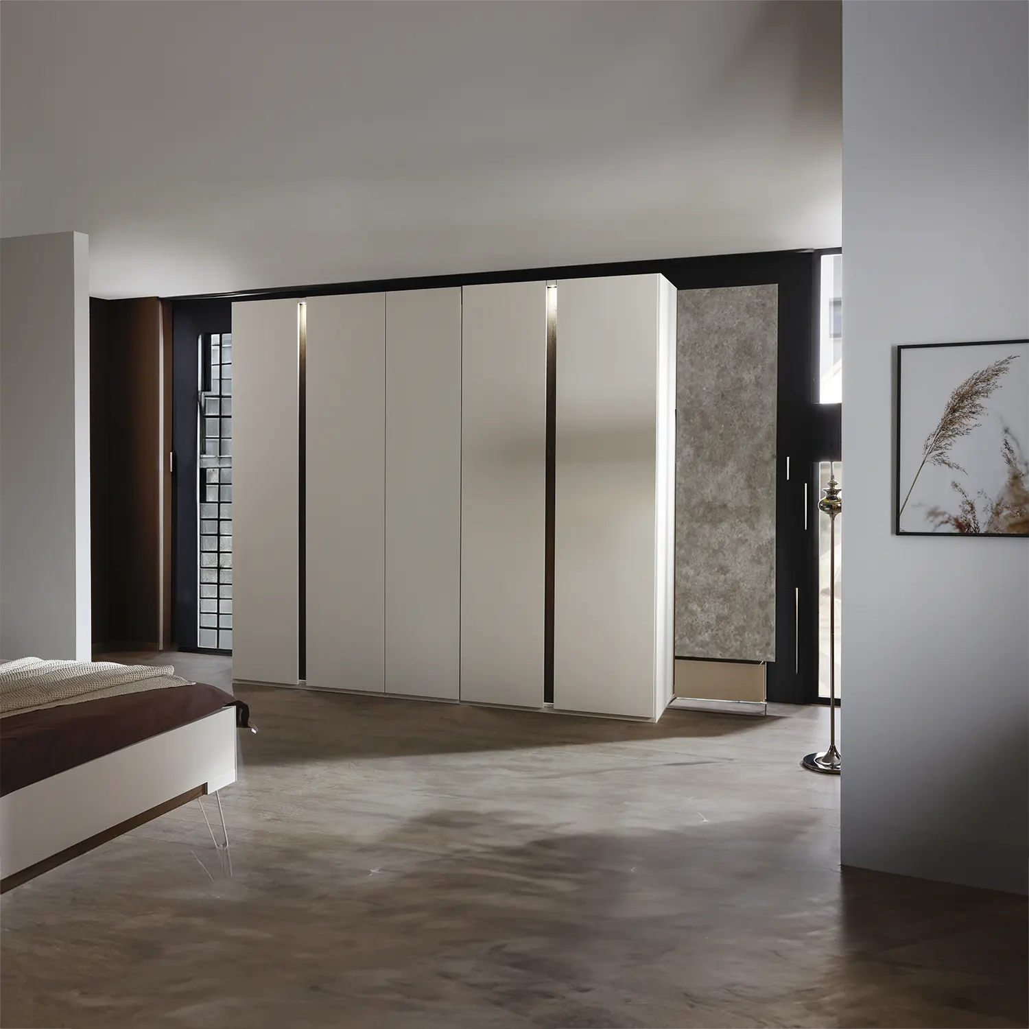 Larisa 251cm Champagne & Atlantic Oak Hinged 5 Door Wardrobe