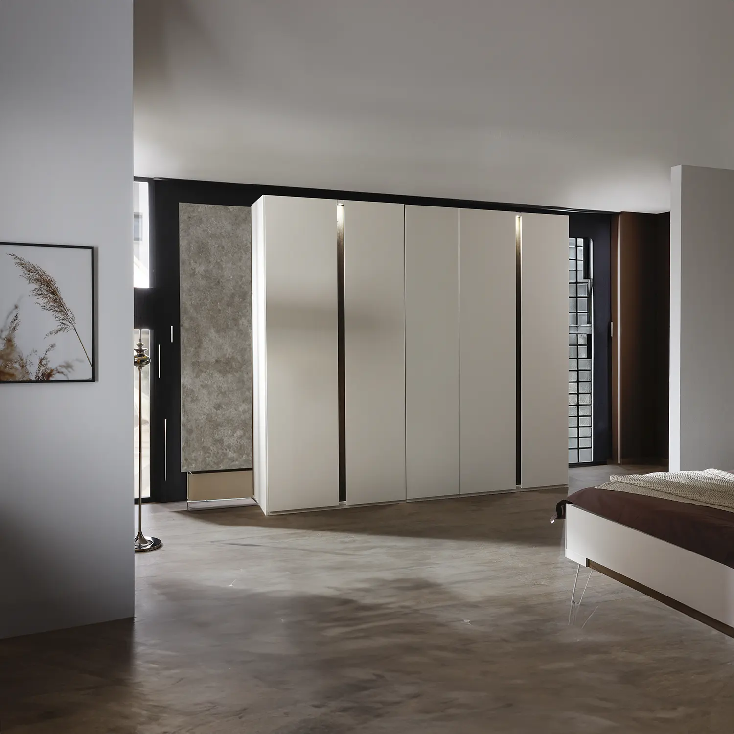 Larisa 251cm Graphite & Atlantic Oak Hinged 5 Door Wardrobe