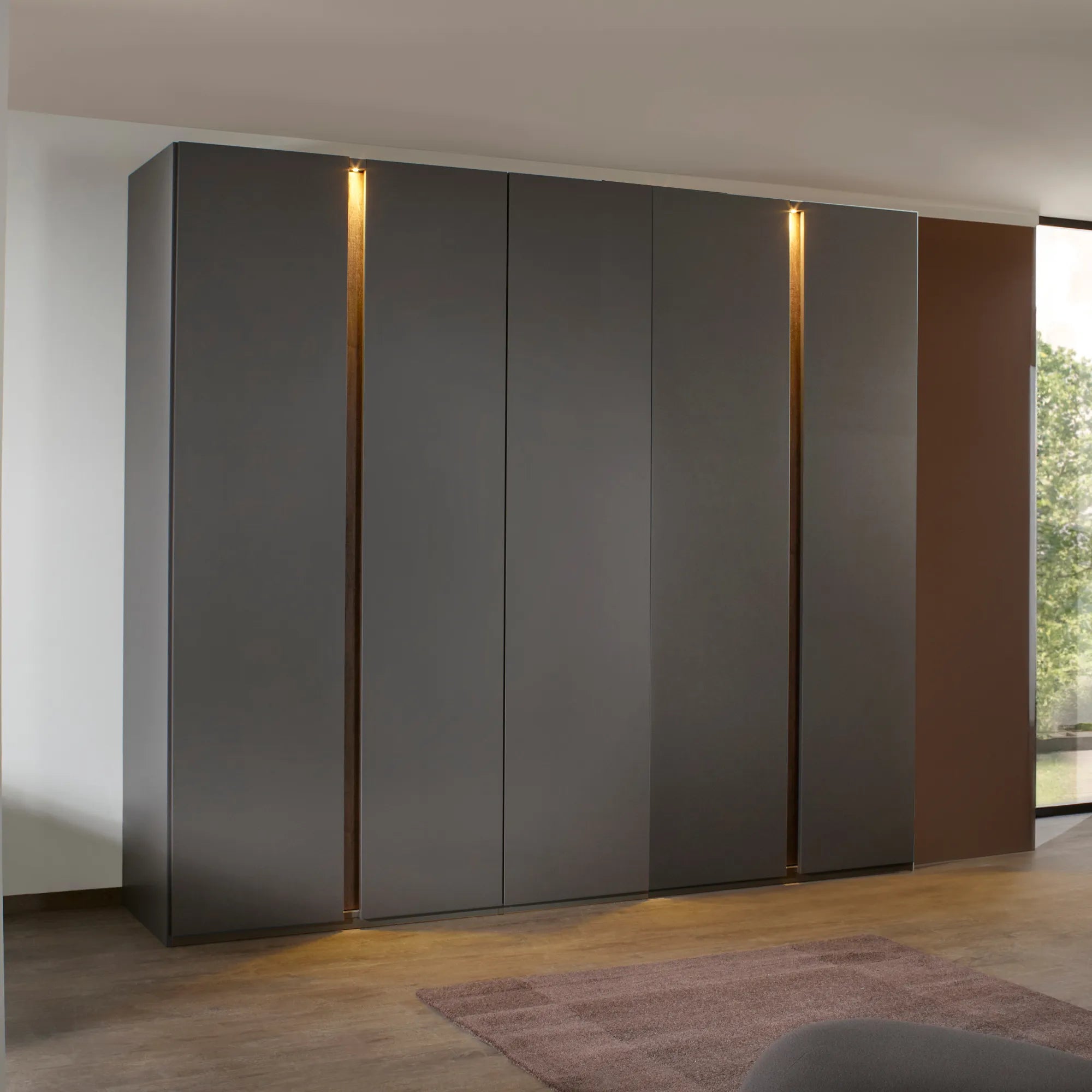 Larisa 251cm Graphite & Atlantic Oak Hinged 5 Door Wardrobe