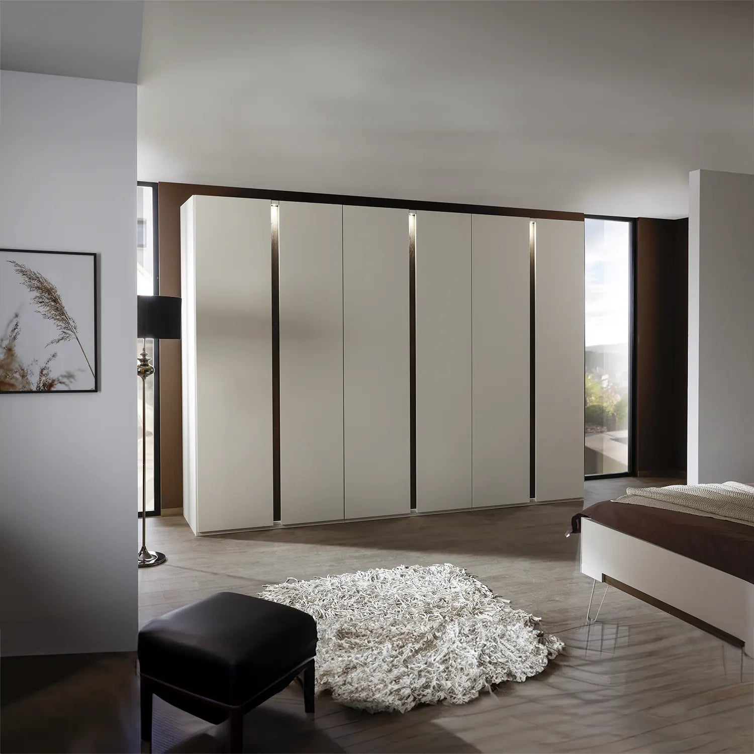 Larisa 301cm Champagne & Atlantic Oak Hinged 6 Door Wardrobe