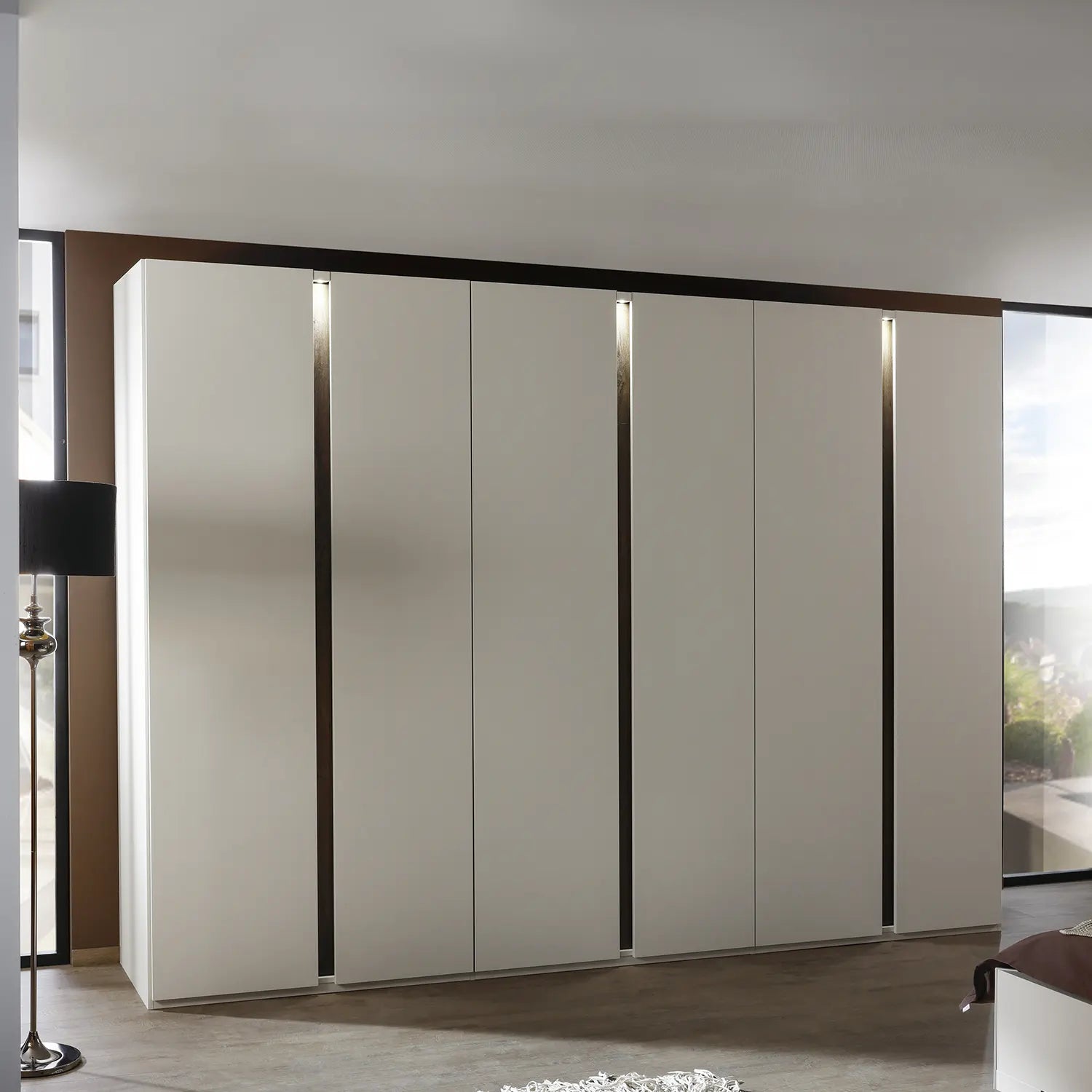 Larisa 301cm Graphite & Atlantic Oak Hinged 6 Door Wardrobe