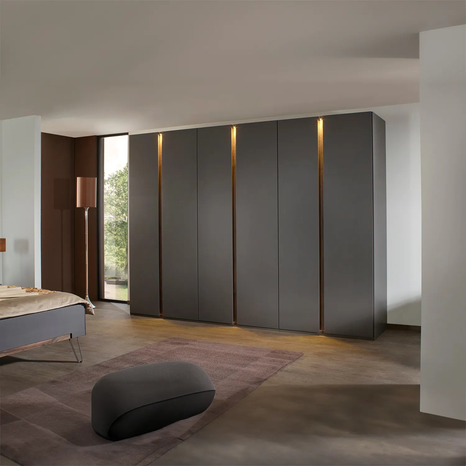 Larisa 251cm Graphite & Atlantic Oak Hinged 5 Door Wardrobe, also available in Champagne - Close Up 