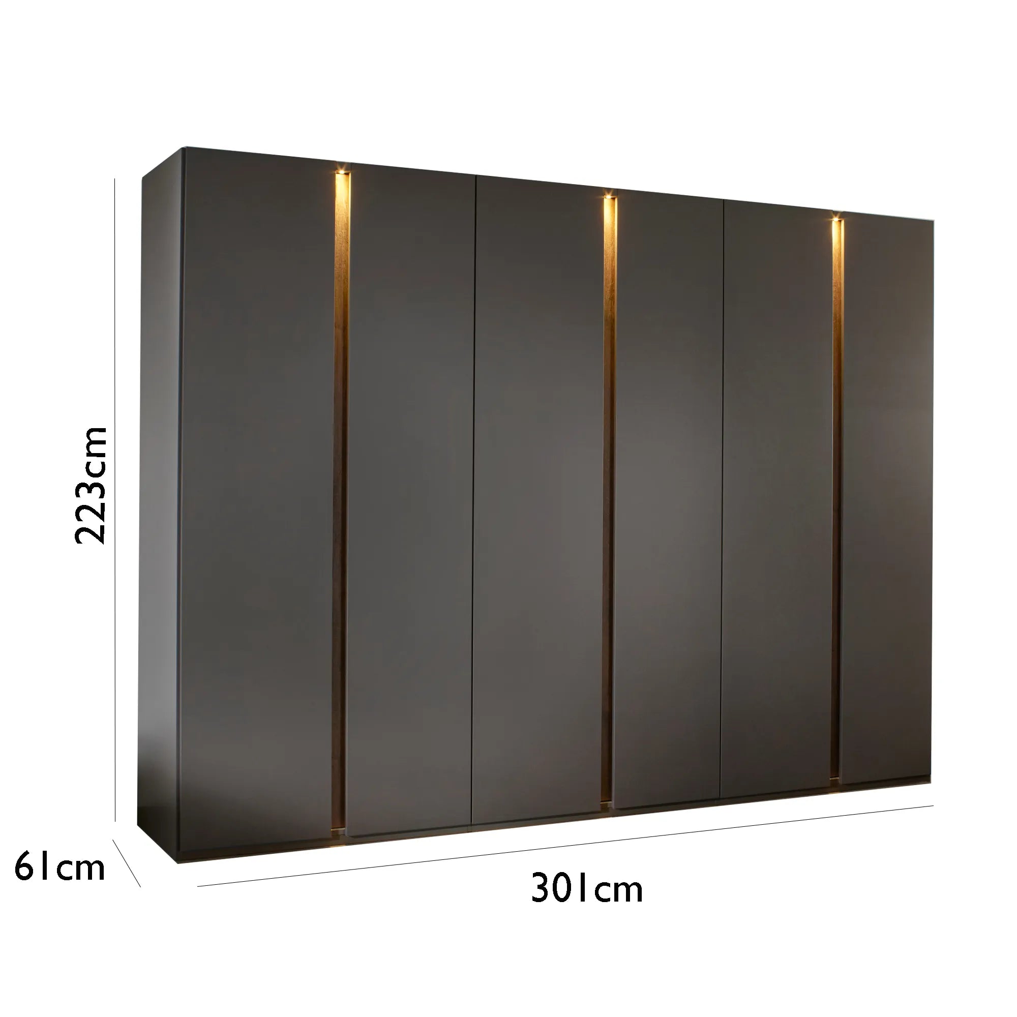 Larisa 301cm Graphite & Atlantic Oak Hinged 6 Door Wardrobe