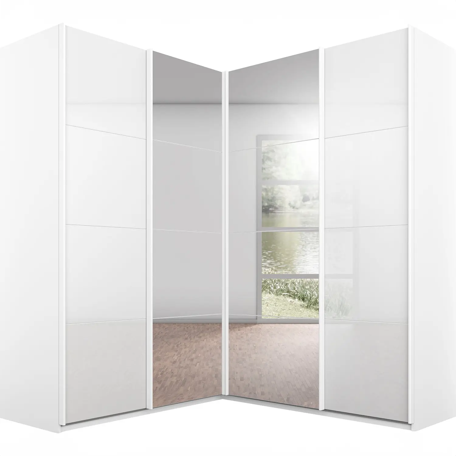 Rauch Lema 4 Door Sliding Corner Wardrobe - White High Gloss