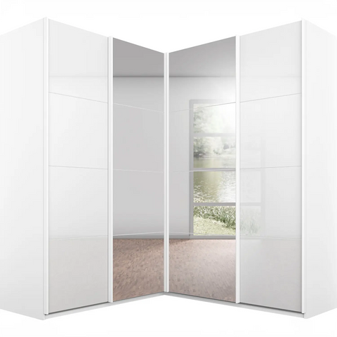 Rauch Lema 4 Door Sliding Corner Wardrobe in White High Gloss - Main Image